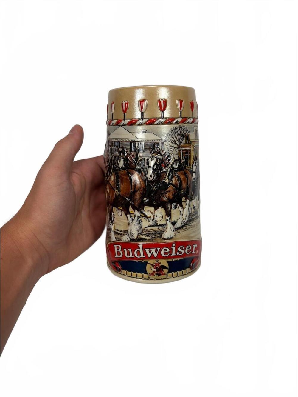 Vintage Budweiser 1986 Traditional Houses B Series Holiday Beer Stein CS66